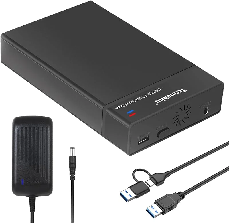 Extern USB 3.0 Hårddisk Hölje, 3, 5'' Hårddiskhölje för 2, 5 3, 5 tum SATA HDD SSD Upp till 22TB, med 12V, 3A Strömförsörjning USB A, C kabel, Stöd UASP Automatisk sömnfunktion (TCC-S8) — Hårvård