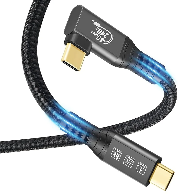 USB4-kabel, med Thunderbolt 4, 240W-laddare, 40 Gbps data, 8K @ 60Hz HDR, USB C till USB C-kabel, 90 grader för MacBook, Hub, Dock, M2, M3, Mac SSD (90 graders USB4 40G 240W 2M) — Mobil och surfplatta