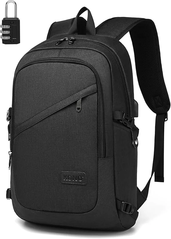 Kono Laptop Ryggsäck Stöldskydd Resa Affärer Dator Ryggsäck Arbetsväska med USB-laddningsport Lätt Laptopväska Vattentålig Skola Ryggsäck Väska för Män Kvinnor Passar 15, 6 Tum (15, 6"–Svart) — Datortillbehör