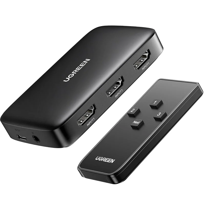 UGREEN HDMI 1.4 Switch 4K 3 in 1 ut HDMI Splitter HDMI Distributör Fjärrkontroll stöder 4K, 3D, HDR för TV Sticka, TV, PC, Spelkonsol, Switch, PS5, 4, Xbox, Blu-Ray Spelare. — TV och streaming