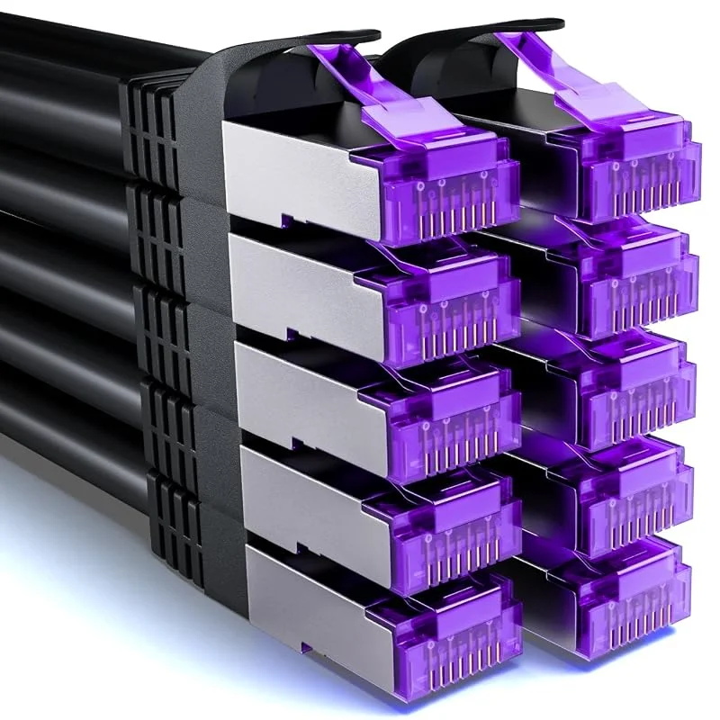 deleyCON 10x 2m CAT7 Nätverkskabel - 10 Gigabit - RJ45 Patchkabel Ethernet Kabel (Koppar, SFTP PiMF Skärmning) - LAN DSL Switch Modem Router Patchpanel CAT7 CAT6 CAT5 - Svart — Laddning och kablar