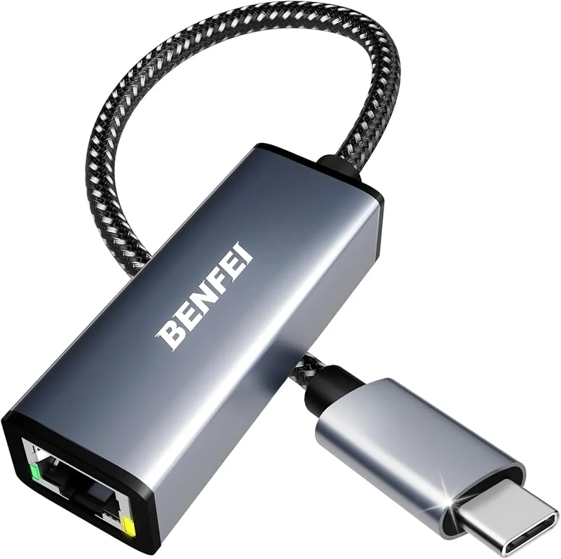 USB C till ethernet-adapter, BENFEI Thunderbolt 3 till RJ45 LAN nätverksadapter kompatibel med MacBook Pro 2019, 2018, 2017, MacBook Air och mer[flätad nylon&aluminiumlegering] — Laddning och kablar