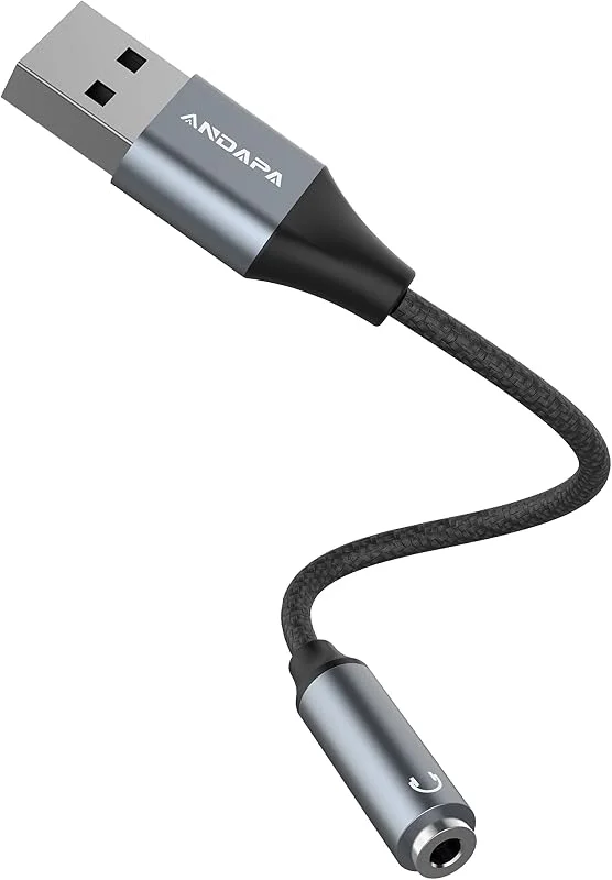 ANDAPA USB Sound Card Externa - 3.5mm Högtalare & Mikrofon Ljudomvandlare för Windows, Mac, Linux, PS4, PS5 & Stationära Datorer — Hörlurar och ljud