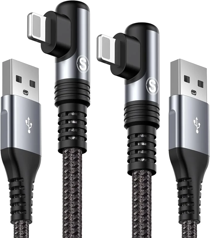 SWECENT iPhone laddningskabel 90 grader [1m, 2Pack] Lightning kabel, Flätad nylon iPhone USB snabbladdningskabel för i Phone 14, 13, 12, 11, Pro, Xs Max, X, 8, 7, Plus, 6S, 6, SE, 5S iPad etc. — Mobil och surfplatta