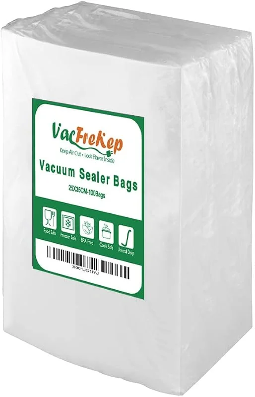 100 st 25 x 35 cm texturerade vakuumtätningspåsar för mat, BPA-fria och slitstarka präglade vakuumförseglingspåsar, perfekt för förskuren påse med sous vide-vakuumförseglare — Kök & Hushåll