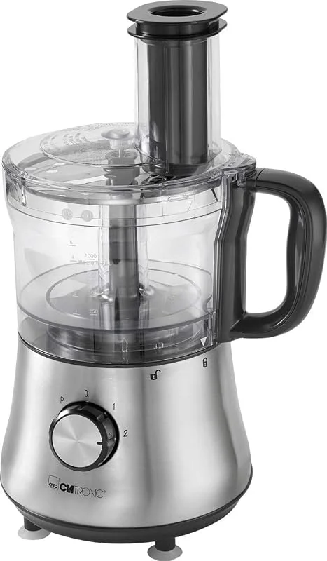 Clatronic® Matberedare, 500 watt, 4 hastighetsinställningar (0–1–2 puls), mixbehållare med påfyllningsöppning (1, 5 liter), arbetsbehållare (1, 0 liter), skärning och raspning, KM 3646 rostfritt — Kök & Hushåll