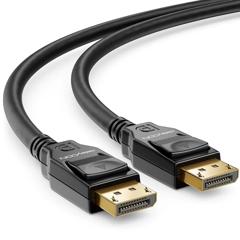 deleyCON 2m DisplayPort Kabel 1.4 8K - 1080p till 8K - Perfekt för Gaming-Skärmar upp till 360Hz PC HBR3 DSC HDR10 - Svart — Laddning och kablar