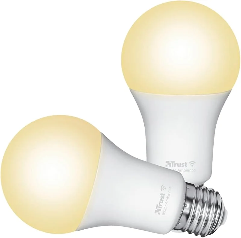 Trust E27 smart glödlampa WiFi dimbar LED, vit omgivning, 2-pack — Smarta hem