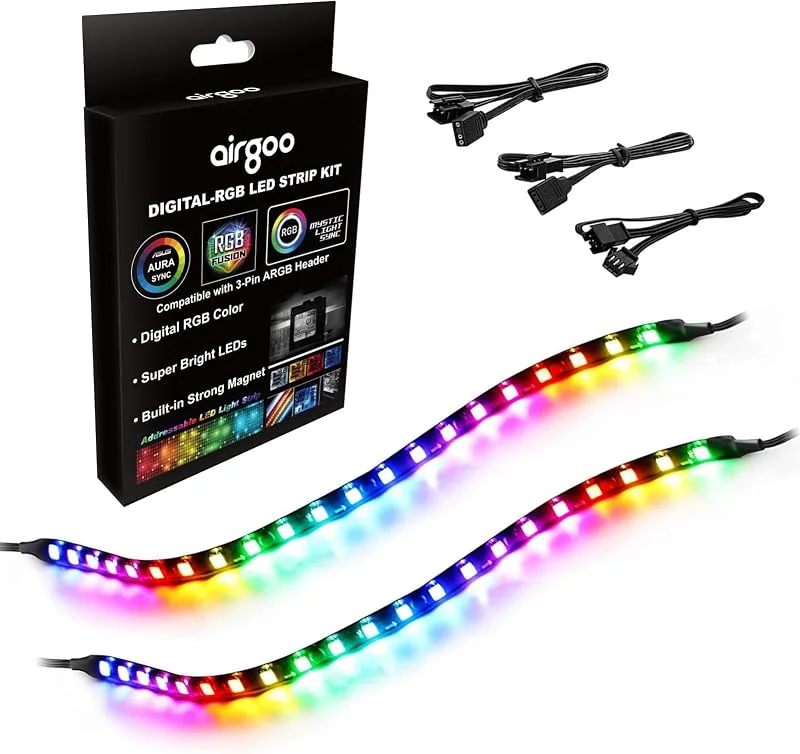 airgoo Addressable RGB PC LED Strip, 13.78 x 0.39 x 0.12 inches Clear Silicone Covering, for 5V 3-pin argb Header or AG-DRGB16 SignalRGB Controller(Not Included), Built-in Magnets, Easy to Install — Smart belysning