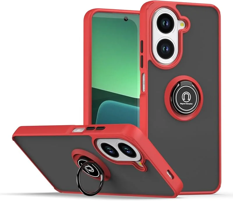 XINYEXIN Fodral till Xiaomi Redmi A5 4G, Poco C71 4G med ringstativ, matt genomskinligt stötsäkert skyddskåpa – röd — Mobil och surfplatta
