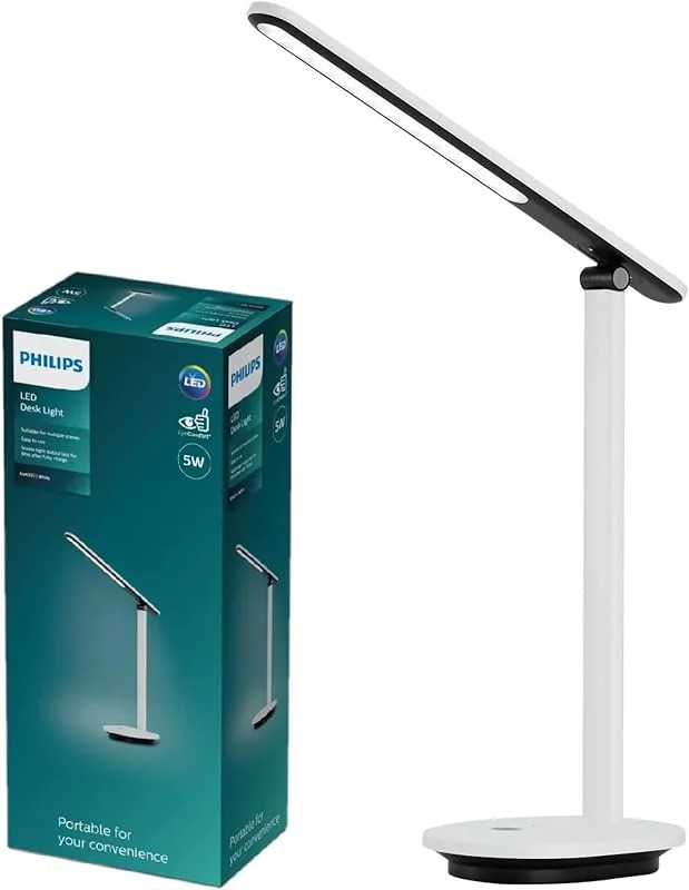 Philips Ivory Skrivbordslampa - Vit, 5W, 2700-3600-5000 Kelvin, USB, 15 000 timmar, Steg Dimring, Ljuskälla ingår — Hushållselektronik