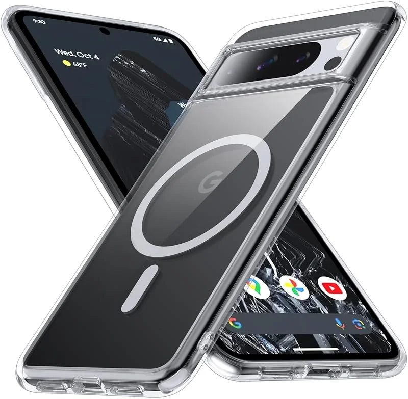 [No.1 magnetisk] Fodral för Google Pixel 8 Pro med Magsafe [Anti-Yellow] [Slim Fit] [Militärstötsäker] genomskinligt hårt skal med mjukt silikonfodral för Pixel 8 Pro fodral 6, 7 tum, klart — Mobil och surfplatta