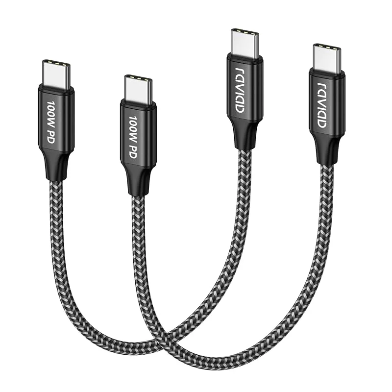 RAVIAD USB C-kabel kort [2 stycken 0, 5 m] 100 W laddningskabel USB C PD 3.0 — Mobil och surfplatta