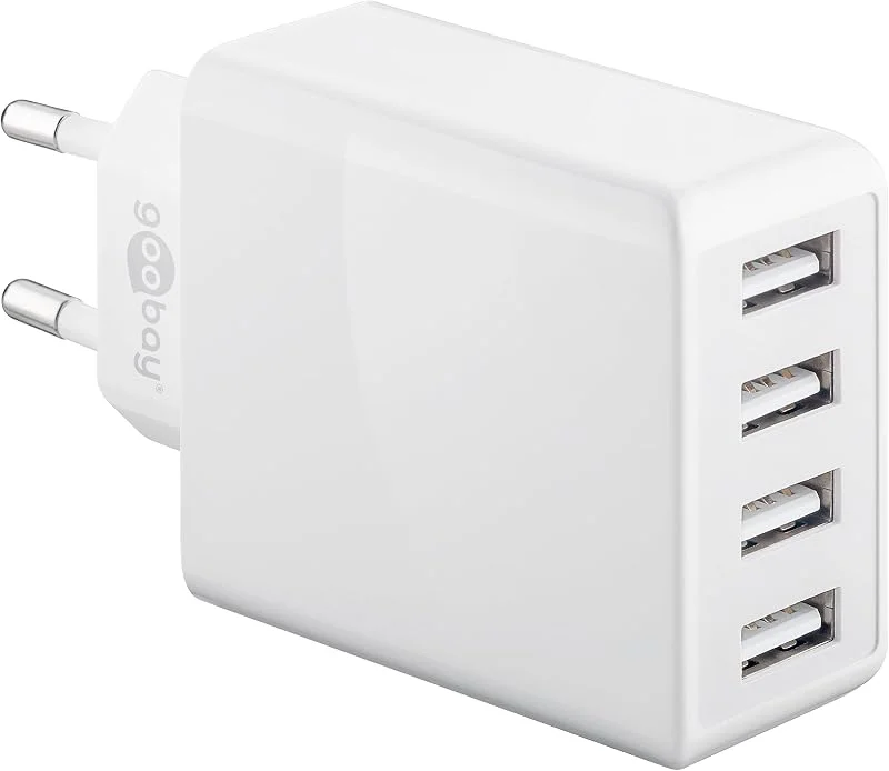 goobay 44962 4-vägs USB-laddare 30 W, strömförsörjning för samtidig laddning av upp till 4 enheter, vit — Laddning och kablar