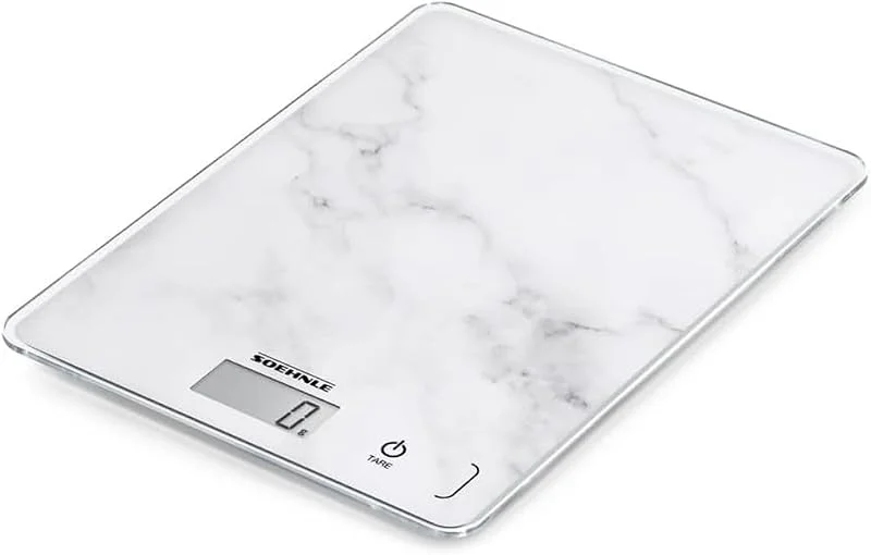 Soehnle Page Compact 300 elektronisk köksvåg, matvåg med 5 kg kapacitet och lättläst LCD-skärm i metrisk eller imperial, köksvåg för matlagning, marmordesignyta — Kök & Hushåll