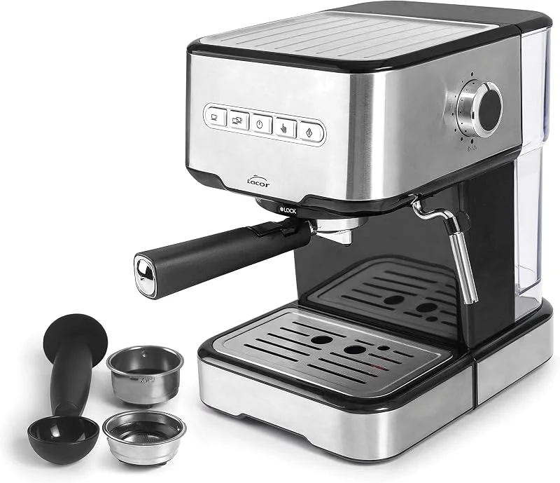 LACOR 69256 espressomaskin med 2 kaffeuttag och värmande mjölk, lämplig för grundkaffe och ESE kapslar, 21 x 26 x 5 x 30 cm — Kök & Hushåll
