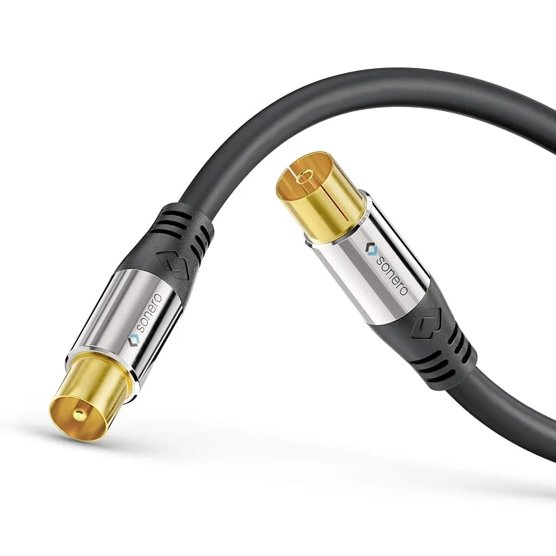 Sonero Antennkabel SAT-kabel koaxialkabel satellitkabel TV 2, 00 m 2-vägs skärmad, för HDTV, mottagare, internet, satelit, DAB, radio, svart — TV och streaming