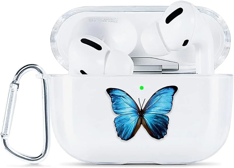 AKABEILA AirPods Pro Fodral, Kompatibelt Med AirPod Pro Genomskinligt Skal (LED Synlig Fram), Karbinhake, Stötskyddad, Söta Mönster, Fjäril — Mobil och surfplatta