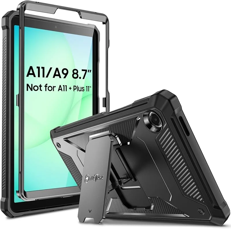 Fintie Fodral för Samsung Galaxy Tab A9 8, 7 tum 2023, helkroppsrobust hybridstativ skyddsfodral med inbyggd skyddsfilm för Samsung Tablet A9 8, 7 SM-X110, X115, X117, svart — Mobil och surfplatta