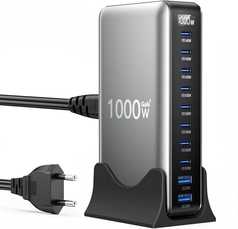 1000W USBC Laddare Multipel, 10-Portars GaN USBC Laddningsstation med 140 W och 100 W Utgångsport för MacBook Pro, Air, Lenovo, HP, Bärbar Dator, USB Snabbladdare för i Phone, Samsung, Google Pixel — Mobil och surfplatta