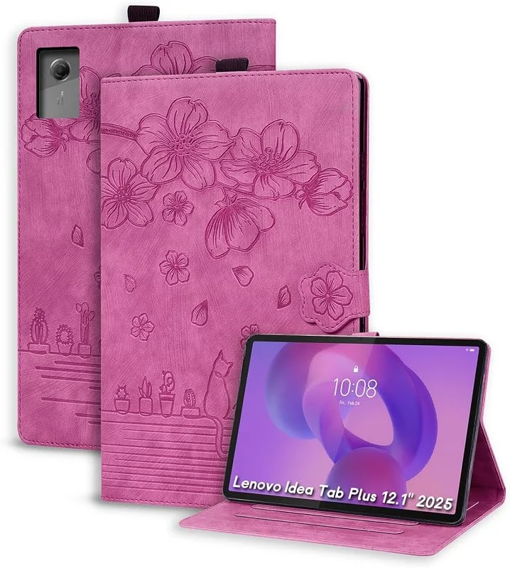 Etui för Lenovo Idea Tab Plus 12.1" 30, 7 cm (12.1") 2025 TB361ZU TB361FU Ultra Slim PU Skyddande Tabletfodral med Pencil Cover med Stödfunktion för Lenovo Idea Tab Plus 2025 Rosa rött — Mobil och surfplatta