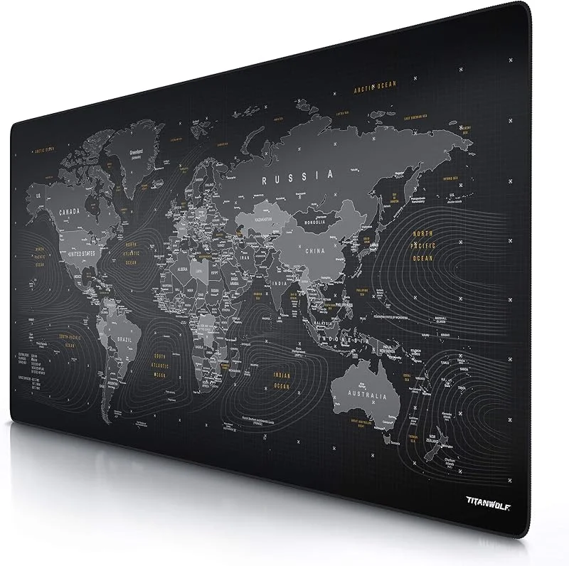 Titanwolf – överdimensionerad musmatta 1200 x 600 mm världskarta XXXL musmatta stor med motiv bordsunderlägg stor storlek förbättrar precision och hastighet XXL spel t.ex. för Logitech mus och tangentbord — Datortillbehör