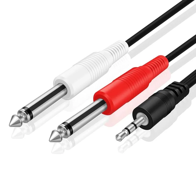 TNP Premium 3, 5 mm TRS till dubbel 1, 4 tum TS ljudkabel - hane 3, 5 mm 1, 8 mm stereo AUX tillbehör till 6, 35 mm 1, 4 tum Y adapter anslutning kabel kontakt 6' Svart — Hörlurar och ljud