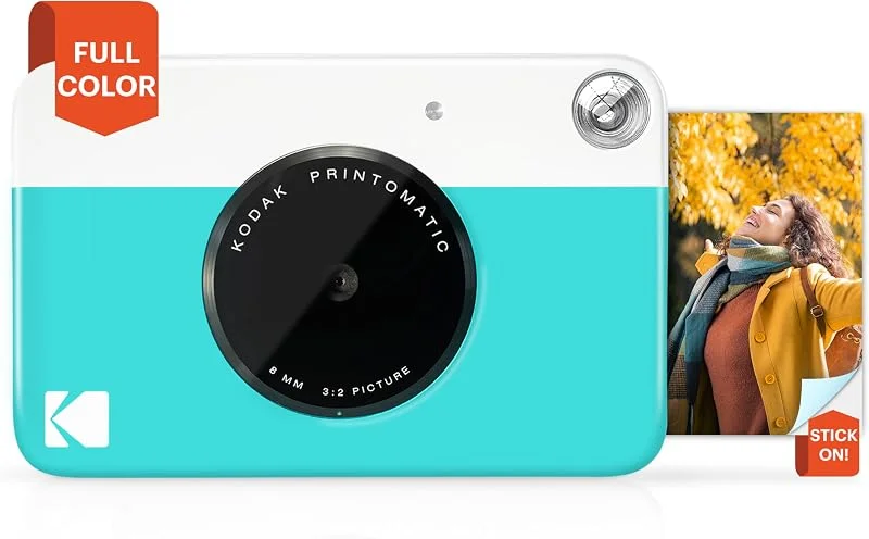 Kodak PRINTOMATIC digital omedelbar bildkamera, fullfärgstryck på zink 2 x 3 fotopapper med klibbig funktion – tryck minnen omedelbart (blå) — Portabel digital och ljud
