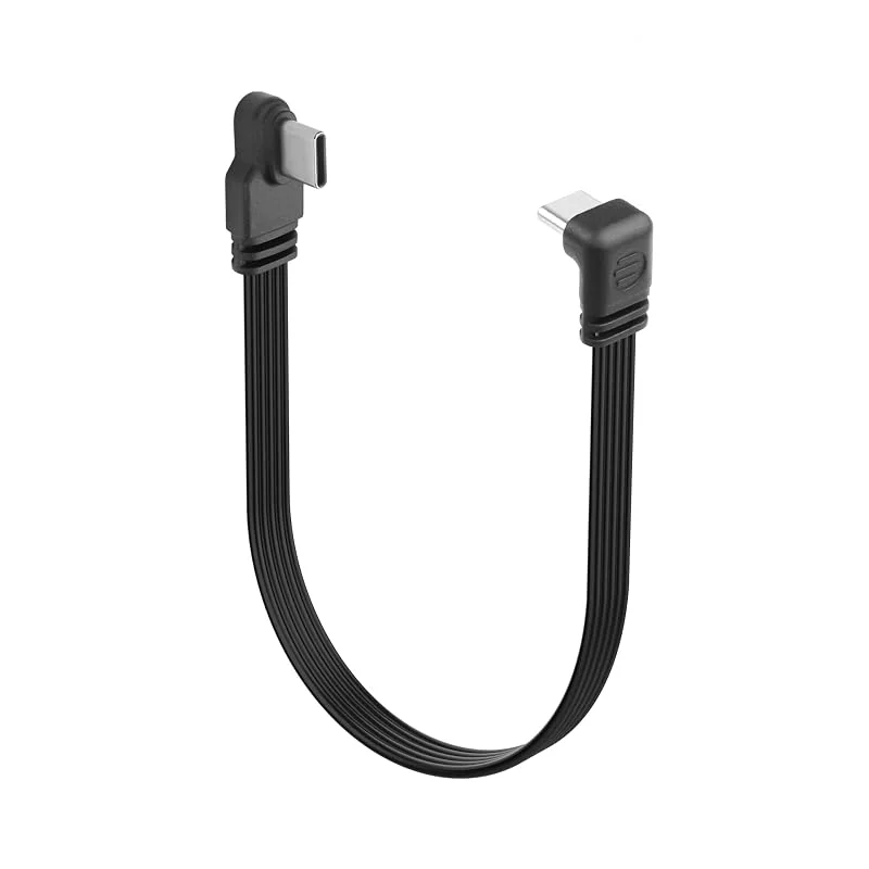 YACSEJAO 90 grader USB C till USB C-kabel, rätvinklig USB C 2, 0 platt datakabel, 15 cm, 0, 5 fot typ C-kontakt till kontakt, kort laddningskabel för telefoner, bärbar dator, billaddare (sida till rätt — Mobil och surfplatta