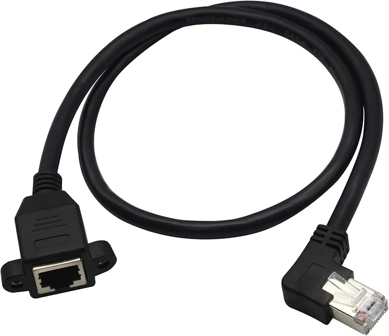 Ethernet förlängningskabel, RJ45 hane till hona skruvpanelmontering CAT6, 5e, 5 skärmat nätverk LAN förlängningssladd anslutning (vinklad vänster) — Laddning och kablar