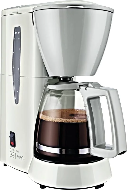 Melitta Single5 – liten filterkaffebryggare – med glaskanna – droppstopp – 5 koppar – vit (M720WH) — Kök & Hushåll