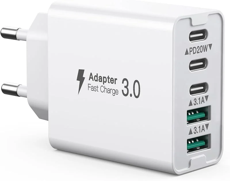 50W Multi USB C Laddningsstation - 3 USB C + 2 QC, PD Snabbladdare, Väggladdare Typ C, Kompatibel Med iPhone 12, 13, 14, 15, Samsung S23, S22, S21, Xiaomi, Huawei, Oppo — Mobil och surfplatta