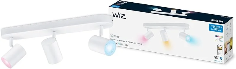 WiZ Imageo Tak och väggspotlight (Wiz Color), vit, 3 huvuden - Smart LED belysning (WiFi och Bluetooth), 17W, 2700 Kelvin, Dimbar i kallvitt till varmvitt + 16 miljoner färger — Smarta hem