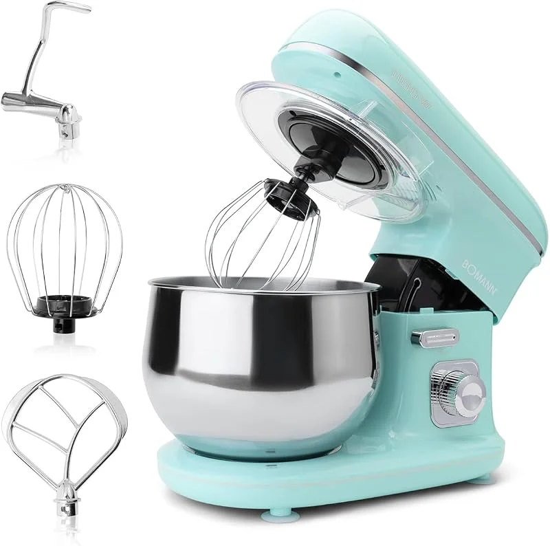 Bomann® Retro köksmaskin för bakning, knådmaskin 5 l, stark 1 100 W motor, degmaskin inkl. krok och visp, retro degknådningsmaskin stänkskydd med påfyllningsöppning – KM 6030 CB mintgrön — Kök & Hushåll