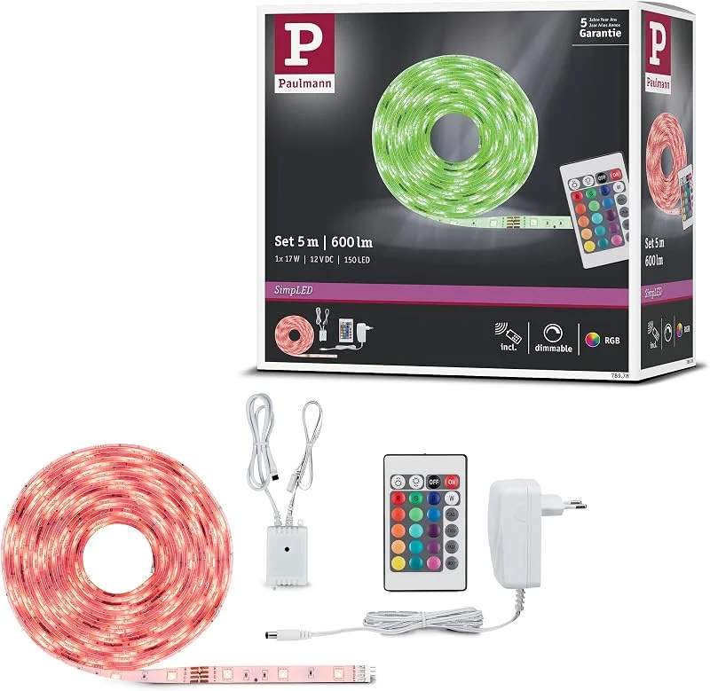 Paulmann 78978 SimpLED Strip Set 5 m LED-remsa 20 W ljusremsa RGB ljusband belagd — Smart belysning