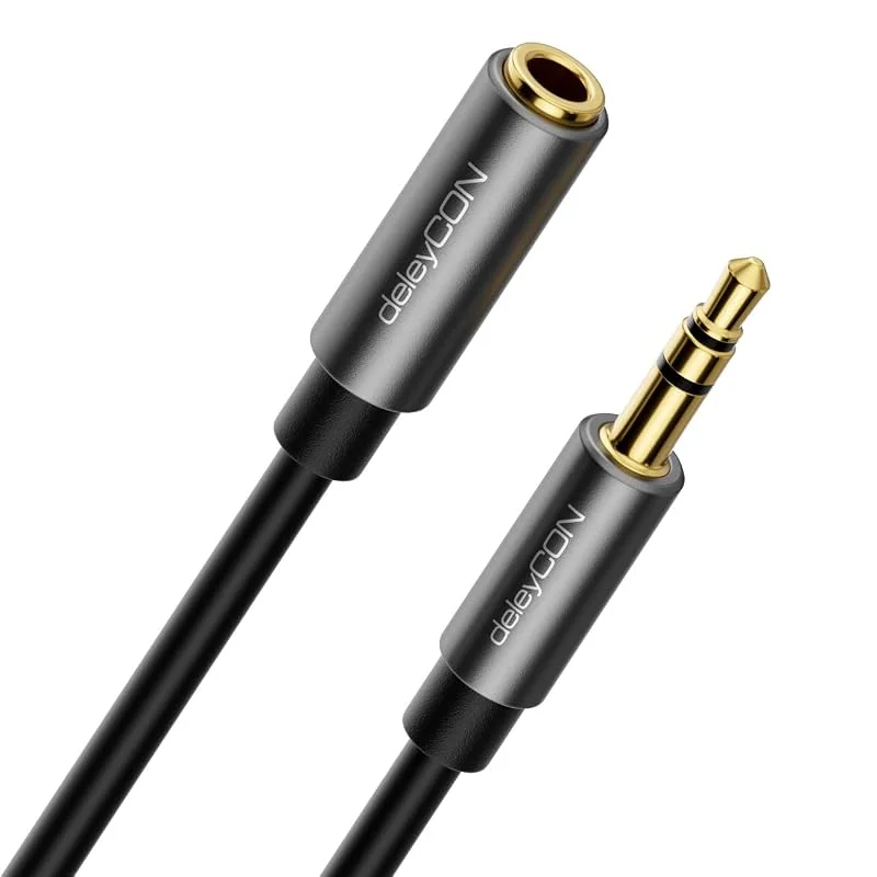 deleyCON 5m Klinka Audio Stereo AUX Kabel Förlängningskabel 3, 5mm Klinkkabel Ljudkabel Förlängning Metallkontakter Mobil Smartphone Surfplatta Hörlurar HiFi Receiver (Extra Tunn & Flexibel) — Hörlurar och ljud
