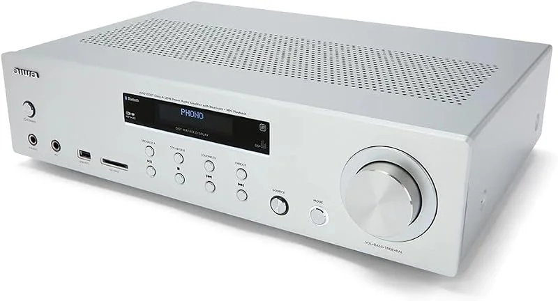Aiwa AMU-120BT, SL: Förstärkare, AV-mottagare, med Bluetooth 5.0, 120 W, USB-port, SD-kortläsare, färg: silver — Portabel digital och ljud