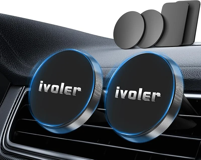 iVoler 2 st universella mobiltelefonhållare för bil, magnetisk luftning, bilhållare, magnetisk mobiltelefonhållare för olika telefonmodeller (svart) — Mobil och surfplatta