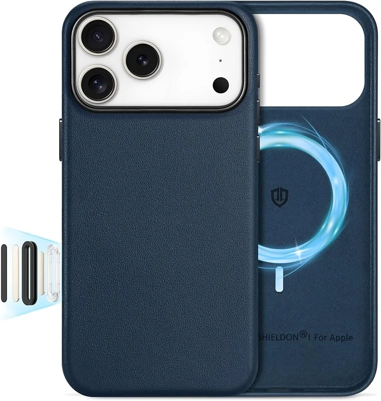 SHIELDON läderfodral för iPhone 18 Pro Max, iPhone 17 Pro Max 6, 9", marinblå — Mobil och surfplatta