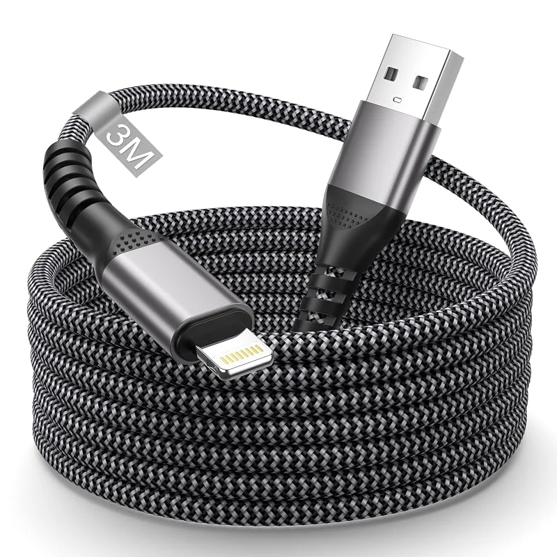 iPhone laddningskabel 3M lång, USB Lightning kabel 3M MFi-certifierad, nylon iPhone-kabel USB Lightning laddningskabel iPhone snabbladdningskabel för Apple iPhone 14 13 12 11 Pro Max, XS, XR, 8, 7, 6 Plus — Mobil och surfplatta