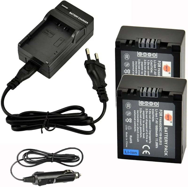 DSTE 2pcs DMW-BLB13 batteri och reseladdare kompatibel med Panasonic Lumix DMC-G1 DMC-G2 DMC-G10 DMC-GF1 DMC-GH1 — Laddning och kablar