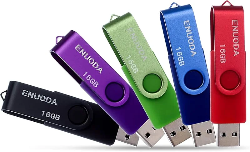 ENUODA USB Memory 16GB 5pcs USB 2.0 Stick Pen Drive Thumb Units Metal Lid Swivel Design (5 Mix Color: Black, Purple, Green, Blue, Red) — Datortillbehör