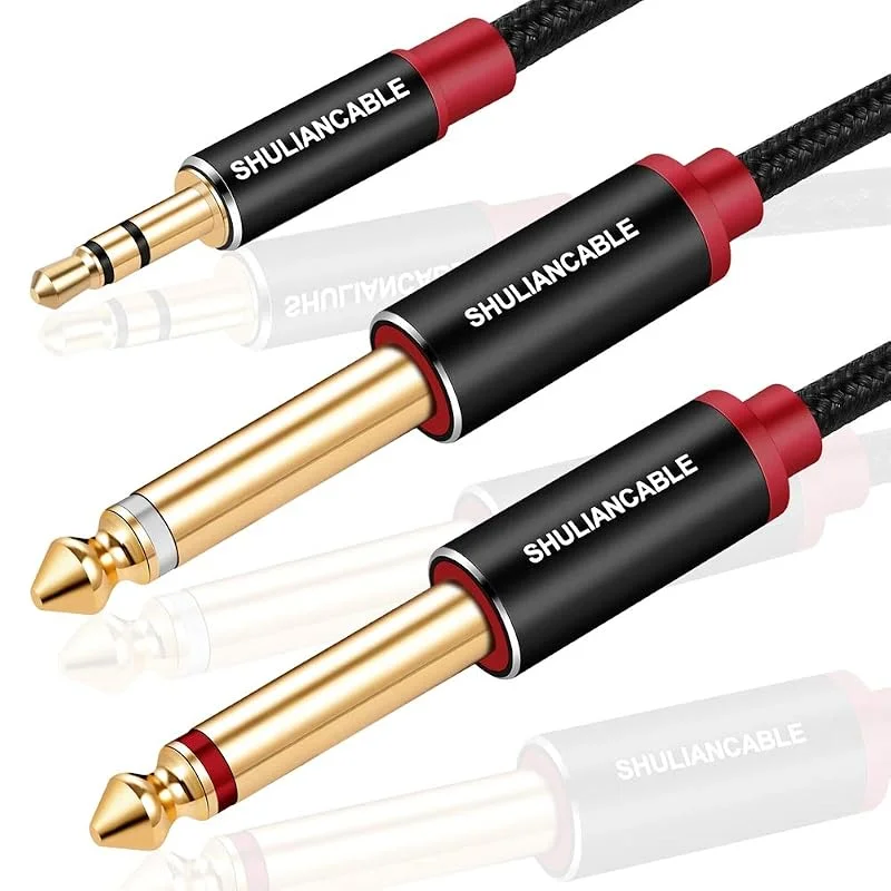 SHULIANCABLE Ljudkabel Jack 3, 5 mm till dubbel 6, 35 mm, mono-jackkabel stereokabel med Aux-ingång för anslutning av smartphone, surfplatta, förstärkare etc. (5M) — Hörlurar och ljud