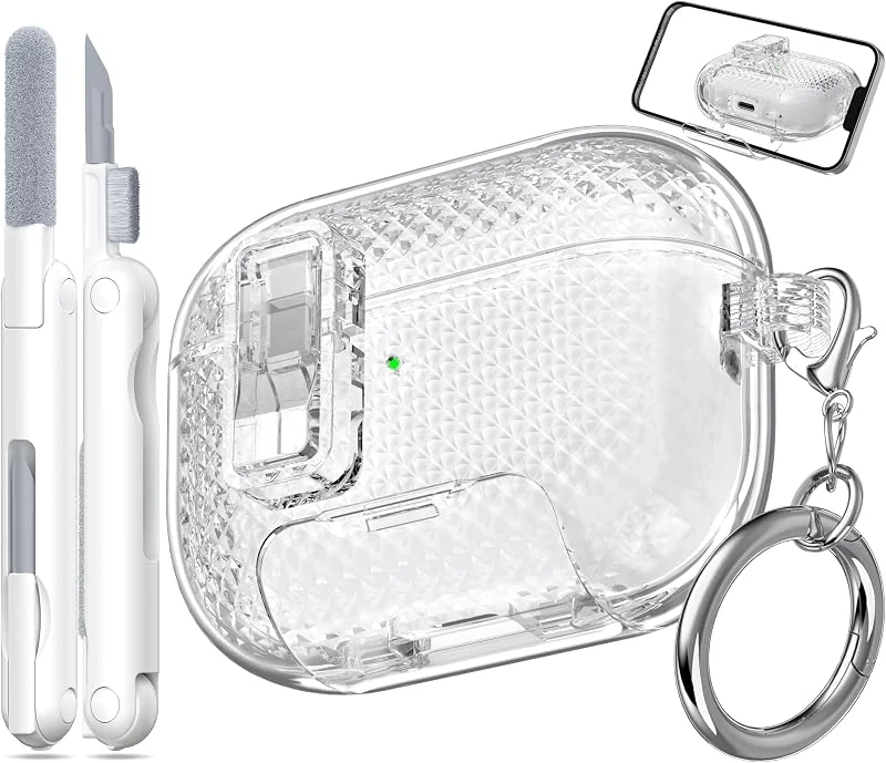 för AirPods Pro 2:a Generationens Fodral, Dammtålt Laddningsport & Ställningsdesign med Rengöringsset, Dubbel Stötsäker och Anti-Gulnande Skydd för AirPods Pro 2 Fodral, Vit — Mobil och surfplatta