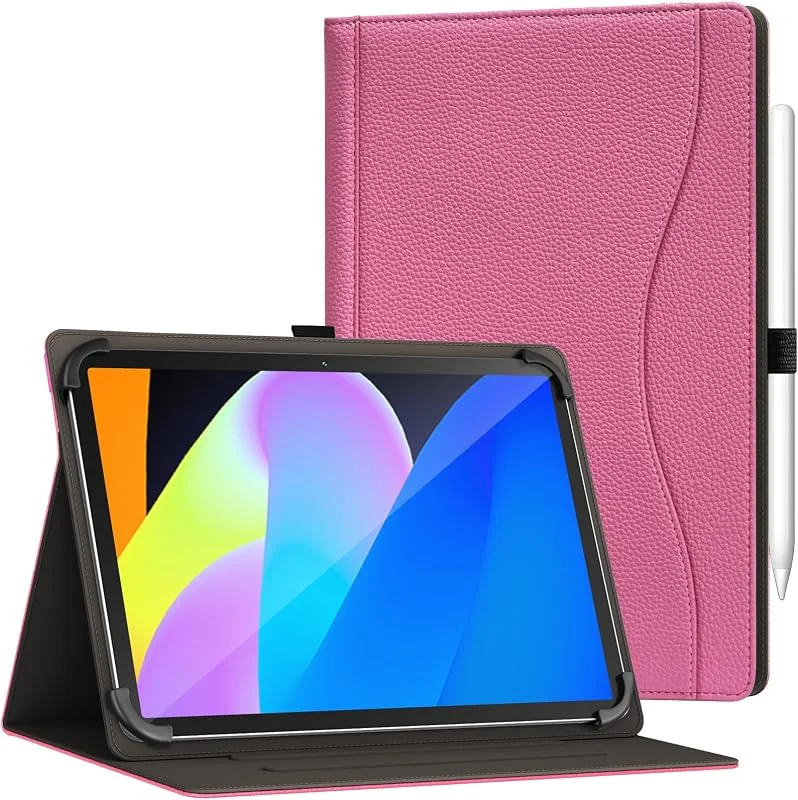 Universalfodral i PU-läder för surfplattor på 9, 6–11 tum, skyddsfodral med stativ för TCL Tab 10 Gen. 4, Feonal, Teclast, Lenovo, Samsung, iPad och Android-surfplattor, senaste modellen (rosa) — Mobil och surfplatta