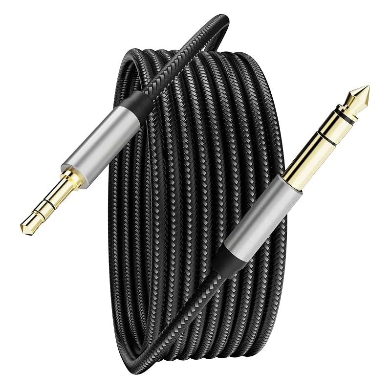 3, 5 mm till 6, 35 mm ljudkabel 15 m, guldpläterad terminal silverfärg zinklegering hölje 3, 5 mm 1, 8 tum hane TRS till 6, 35 mm 1, 4 tum hane TRS nylonflätad stereo ljudkabel för mobiltelefon, förstärkare — Hörlurar och ljud