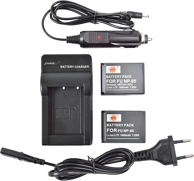 DSTE 2pcs NP-85 batteri och reseladdare kompatibel med Fujifilm FinePix SL240 SL260 SL280 SL300 SL1000 — Laddning och kablar