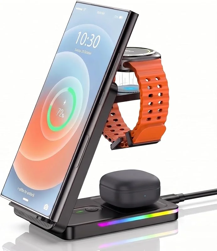 NeotrixQI 3-i-1 trådlös laddningsstation för Samsung-enheter, för resor — Mobil och surfplatta