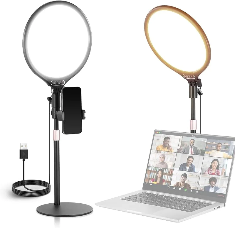 NEEWER Basics 10, 5 tum bord ringljus med stativ, mobiltelefonhållare och timer, 3000–6500 K helskärm 15 W LED selfie Panelljus, streaming, smink, bärbar dator, webbkamera och videokonferenser modell — Mobil och surfplatta