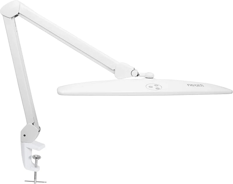 Neatfi Elite HD XL arbetslampa med klämma, superljus skrivbordslampa, icke-polär dimning, ergonomisk design (Icke-CCT med Klämma, Vit, 58 CM) — Hushållselektronik
